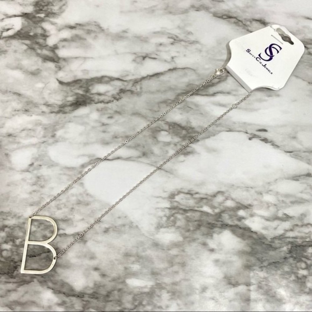 Savvy Cie Initial Letter B Necklace Silver